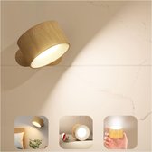 Glowy Wandlamp Oplaadbaar - LED Wandlamp Binnen - Draadloze Muurlamp met Accu - Leeslamp & Nachtlampje - Magnetisch - Houtlook