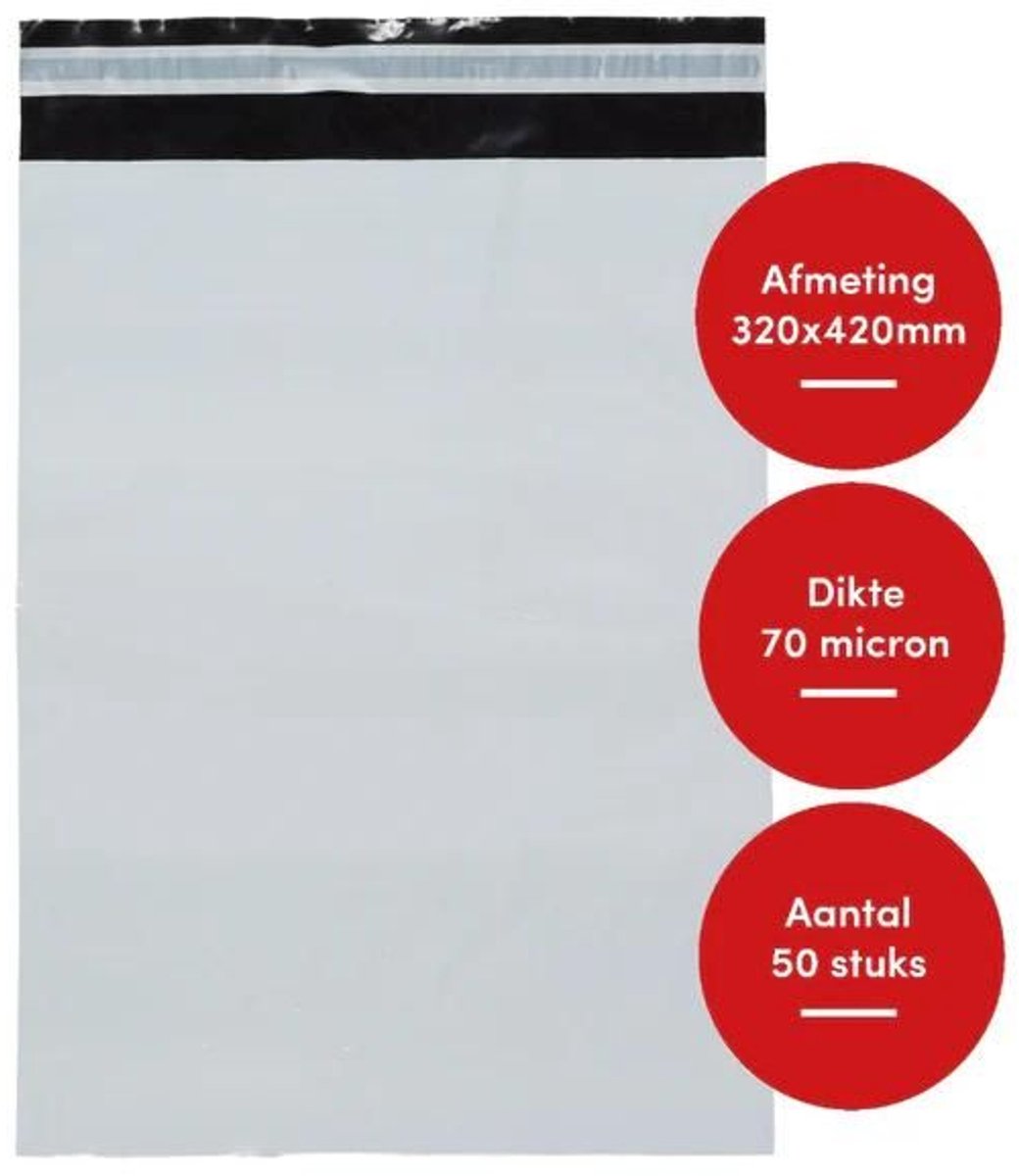 50 stuks Verzendzakken voor kleding webshop (M) 320 x 420 mm 60 micron stevige zakken/ A3 Verzendenveloppen / Poly Mailer / Koerierszakken / Coex zakken