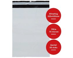 50 stuks Verzendzakken voor kleding webshop (M) 320 x 420 mm 60 micron stevige zakken/ A3 Verzendenveloppen / Poly Mailer / Koerierszakken / Coex zakken