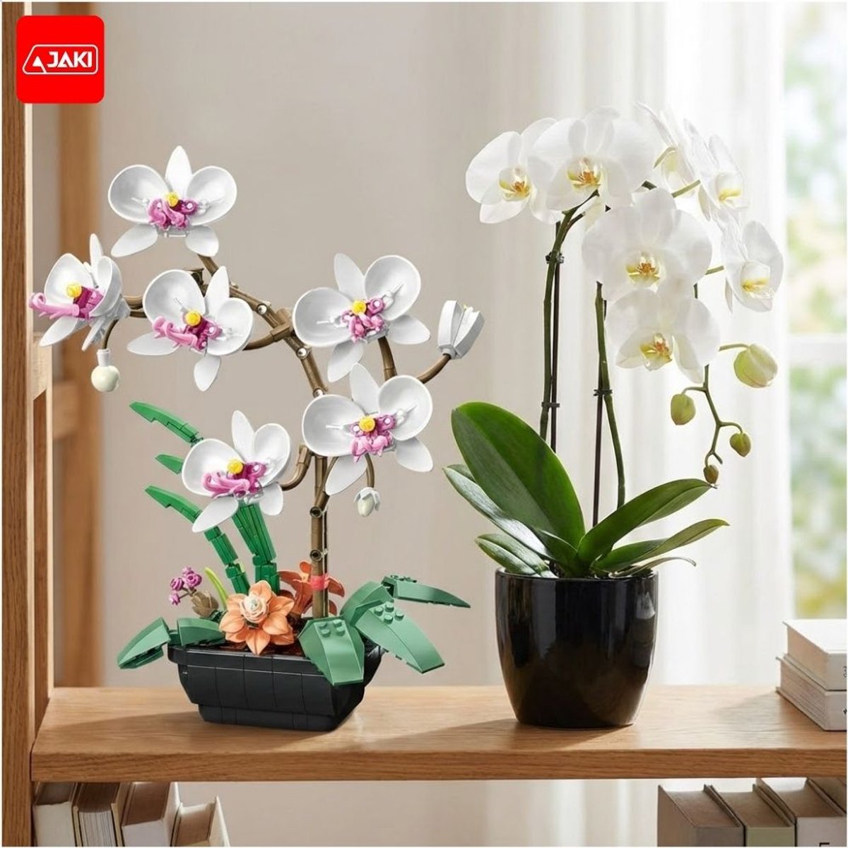 Jaki - Bloemenboeket orchidee wit | Botanical bloemenpracht bloemenvaas | Classic Creator STEM speelgoed bonsai bloemen mega bouwpakket compatibel met lego mould king mega | Icons modelbouw volwassenen & kinderen | Kunstbloemen | 581 bloks — afbeelding 11