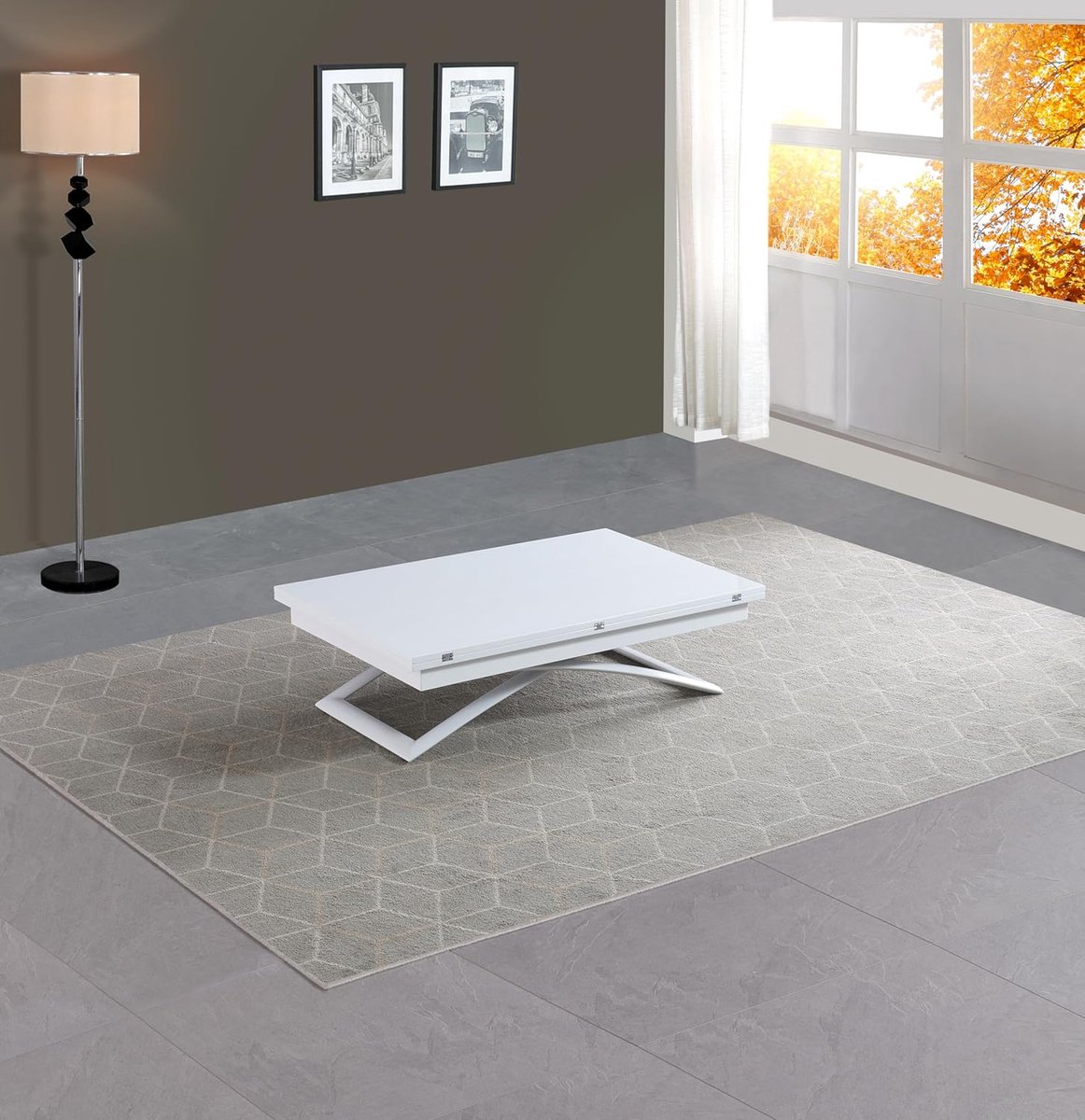 Hoogteverstelbare Salontafel & Eettafel 150 x 110 cm – Uitschuifbaar & Transformeerbaar – Wit Gelakt – Pauwhome