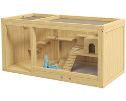 Aafinity Houten Hamsterkooi 100x50cm – Grote Hamsterkooi Met Te Openen Dak – Natuurlijk Hamsterhuis Met Ladder, Schommel En Speelruimte