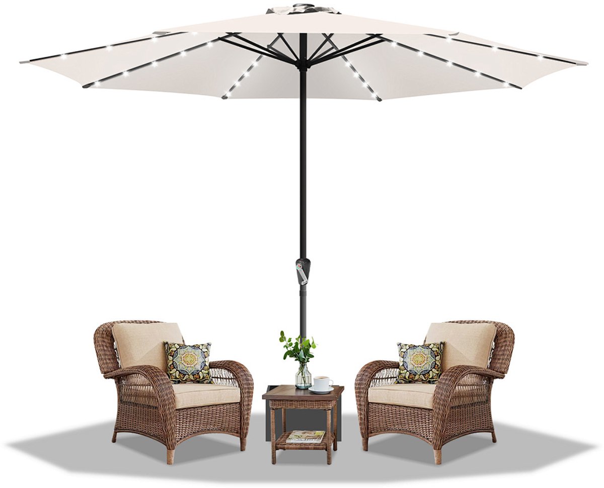 Stokparasol - 350CM - Parasol - Tuin - met LED - UV50+ - Waterdicht - Balkonparasol - Zweefparasol - Beige