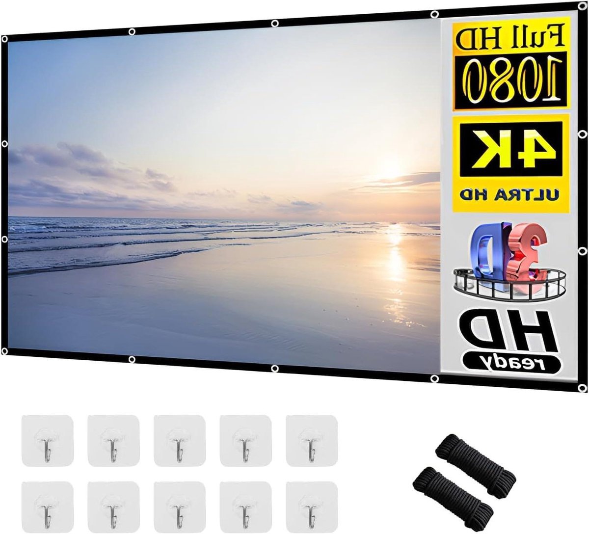 MK Stoer - Projectiescherm - 100 inch - Opvouwbaar - 16:9 HD - Camping en thuisbioscoop - Achterkant - Geschikt voor Beamers - Zwart - 221 x 125 cm