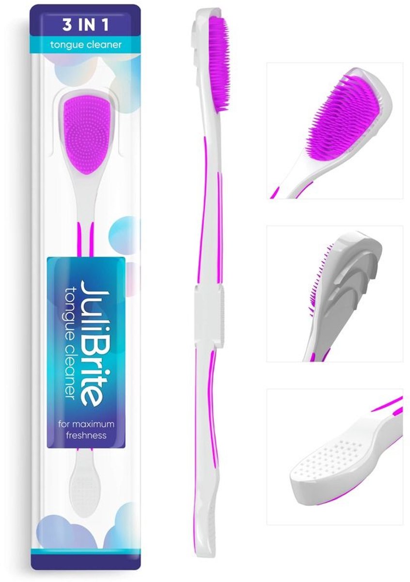JuliBrite | 3-in-1 Tongreiniger | Tegen Tongaanslag | Voor Frissere Adem