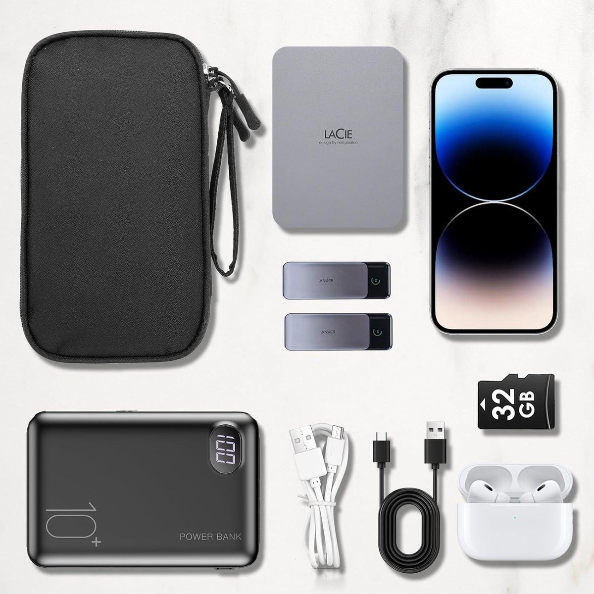 Waterdichte reisorganizer voor elektronische accessoires - opbergtas voor oplader, USB-stick en powerbank - lichtgewicht en draagbaar - thuis en op reis - zwart – foto 5