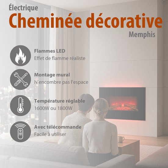 ClassicFire Memphis Cheminee Electrique - 1800W - LED