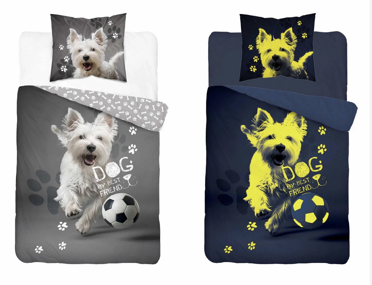 Glow in the dark Dekbedovertrek Hond 140x200 Kussensloop 70x80 KATOEN 2in1