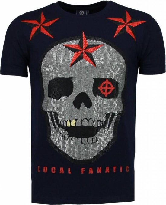 Rough Player Skull - Rhinestone T-shirt - Navy