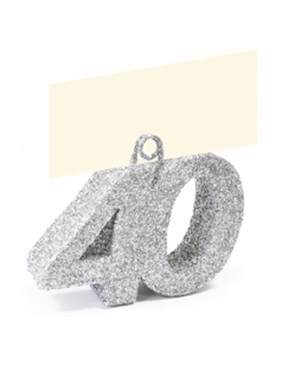 HOBI - Tafelschikking Cijfer Glitter 40 Zilver met Naamhouder