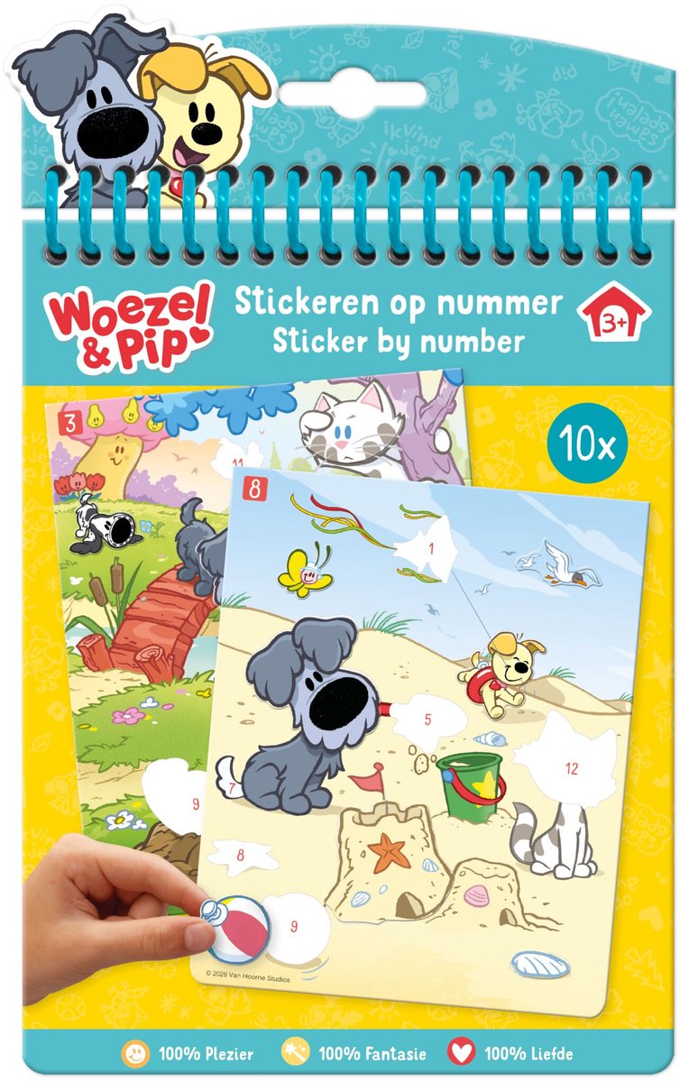 Woezel & Pip sticker sticker by number boek - educatief speelgoed junior vanaf 3 jaar stickeren en kleuren - stickeren op nummer