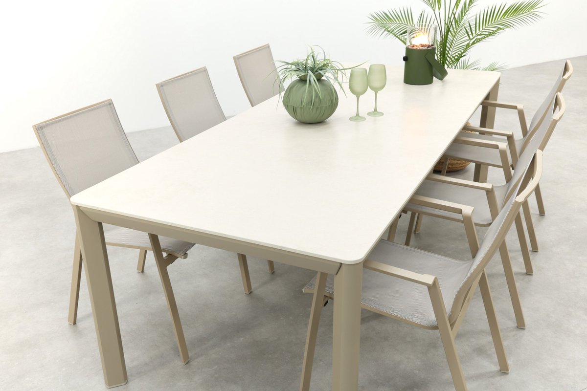 Atmos/Hartman Kyra aluminium tuinset voor 6 personen 240x100 cm. - Latte – foto 4