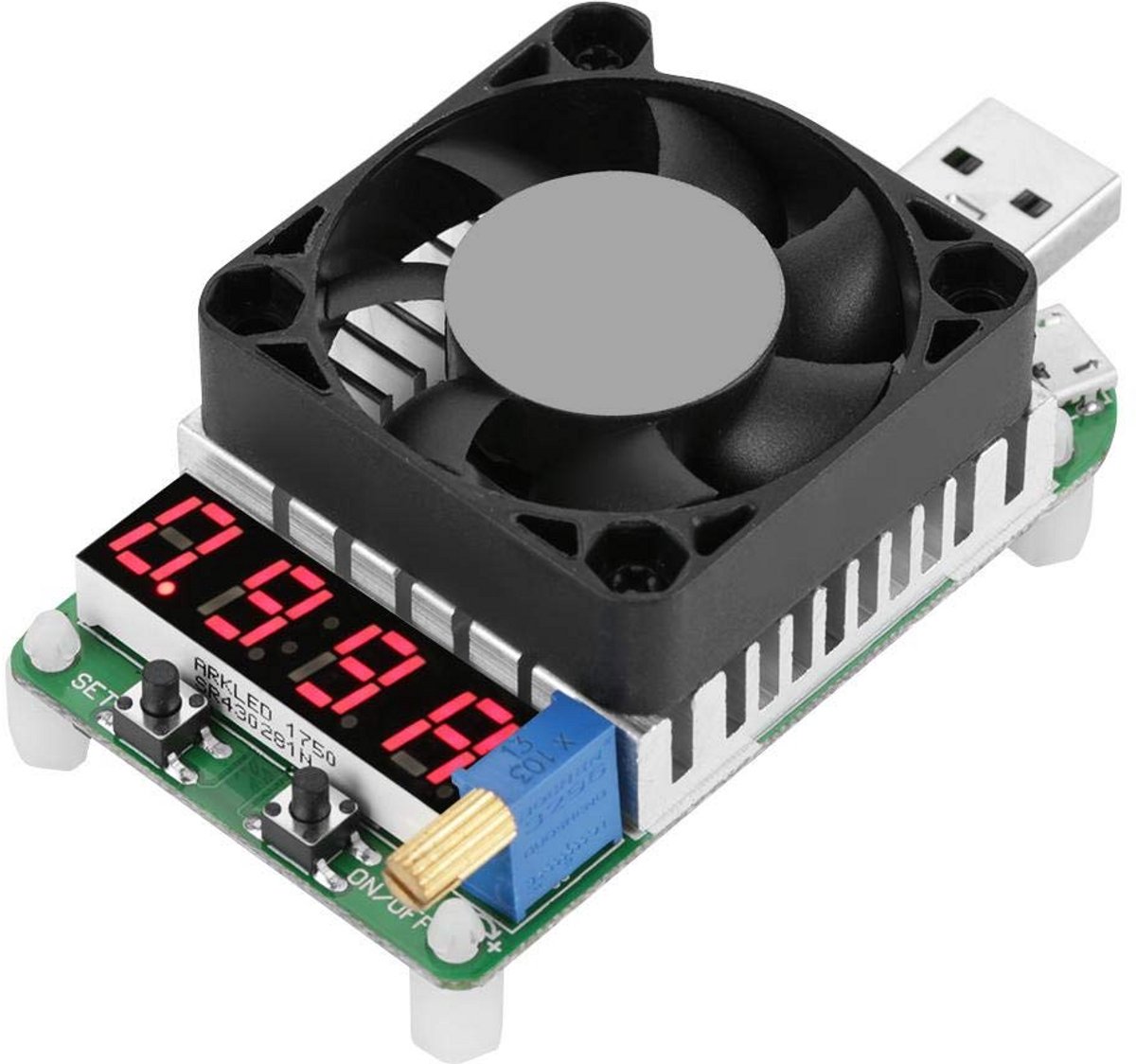 Instelbare USB Elektronische Belasting Tester met LCD Scherm en Koelventilator