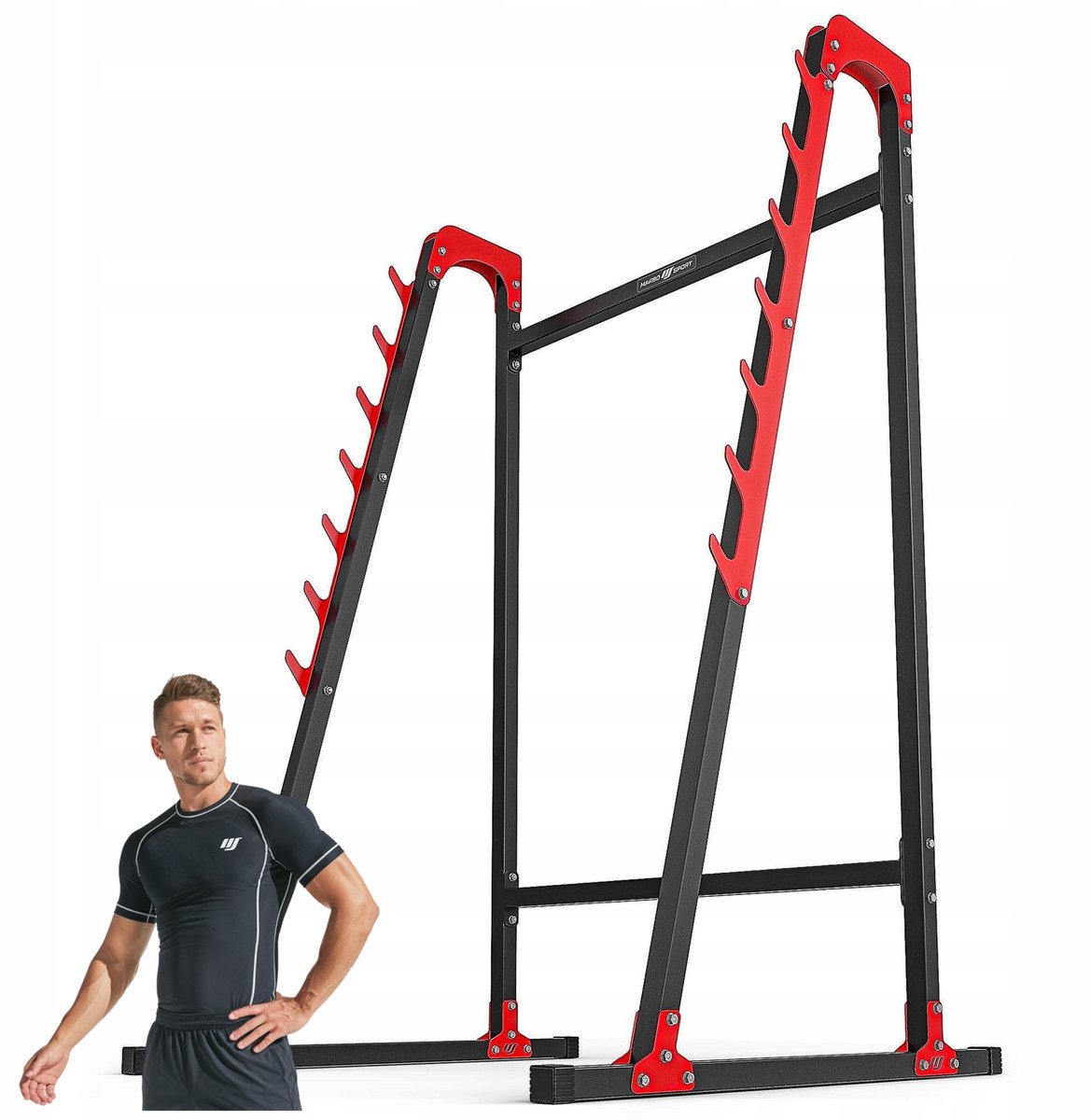 Marbo Sport - Verstelbare haltersteunen set - Squat Rack - MH-S204 - Voor squats, bankdrukken en halterstandaard - Krachttraining en thuisgym en Home Gym - Max. 200 kg - Zwart-rood