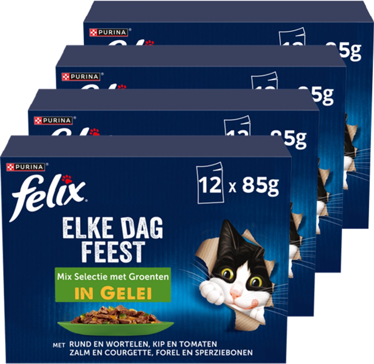 Felix Kattenvoer Nat Pouch in Gelei Elke Dag Feest Groente Selectie 12 x 85 gr