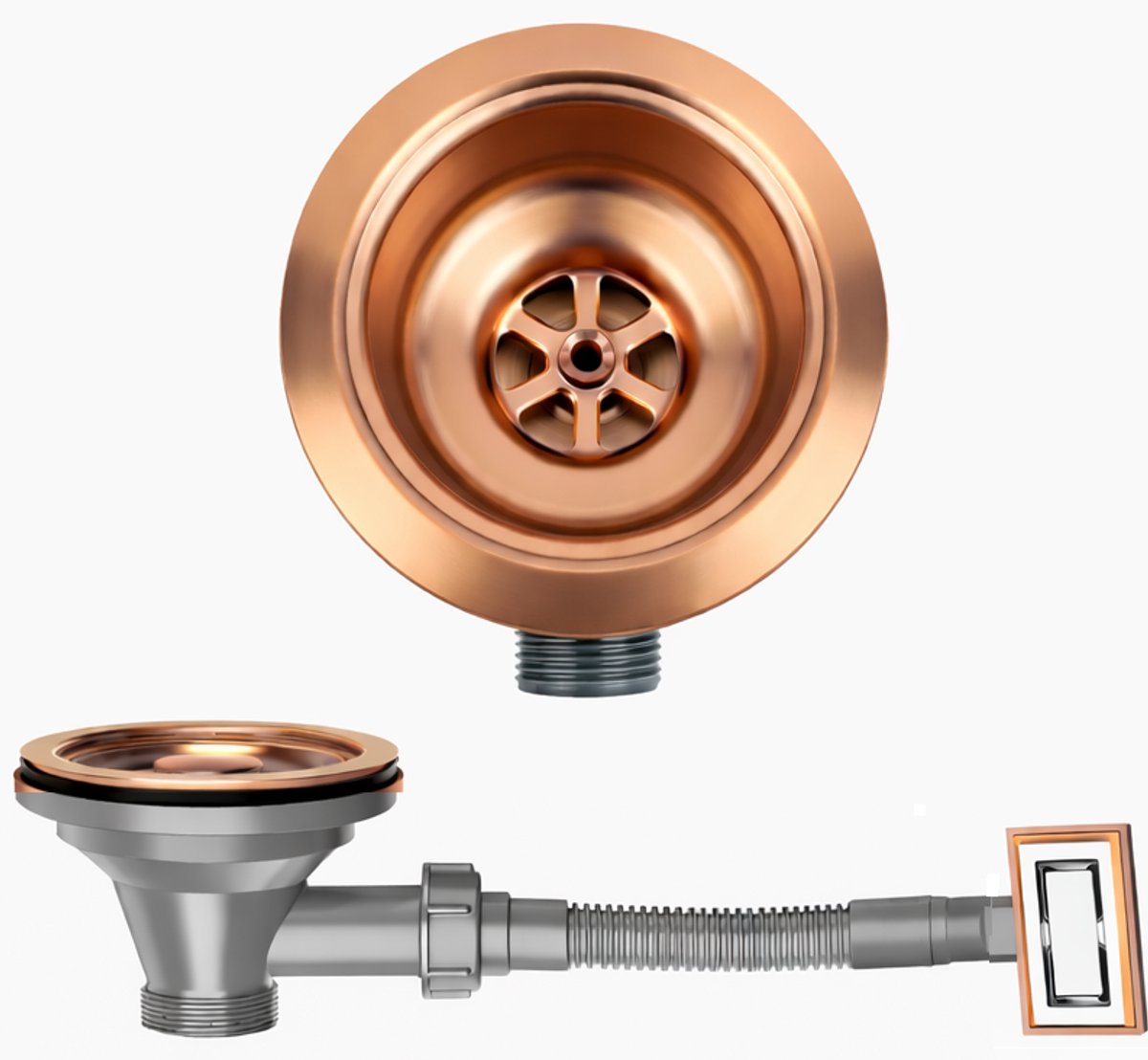 Waterval Korfplugset met Overloop 114 mm – RVS 304 – Complete Set – G1 ½" – Rosé Copper