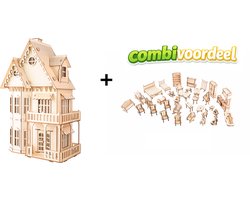 Combivoordeel Poppenhuis Gotisch huis plus 34-delige set poppenhuismeubels 1:24