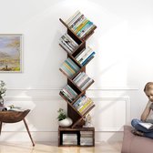 Boekenkast Boomvorm - 8 Niveaus - Met Opberglade - Vintage Bruin - Staande Boekenrek voor Woonkamer en Kantoor - Ruimtebesparend - 131 cm Hoog