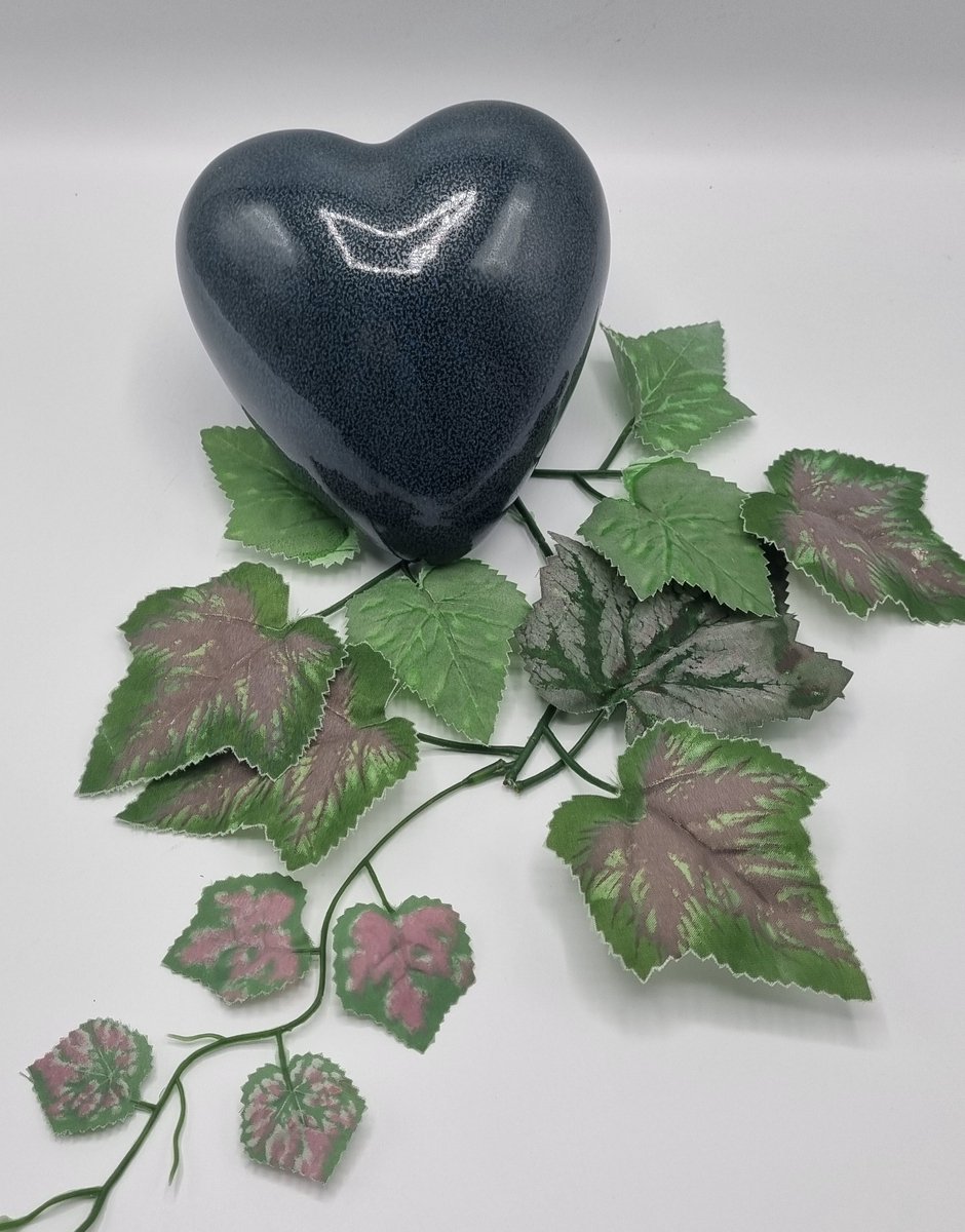 Urn - Keramiek - Hart - Blauwgrijs - 800ml - 1 as-kamer - Hand-made