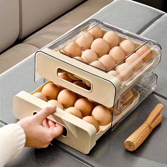 Eierdoos kunststof,eierdoos koelkast,Grote capaciteit eierhouder voor koelkasten met 2 lagen, opbergbox voor 32 verse eieren, koelkastorganizer, eieropbergbak en transparante kunststof eierbak.arent Plastic Egg Tray,