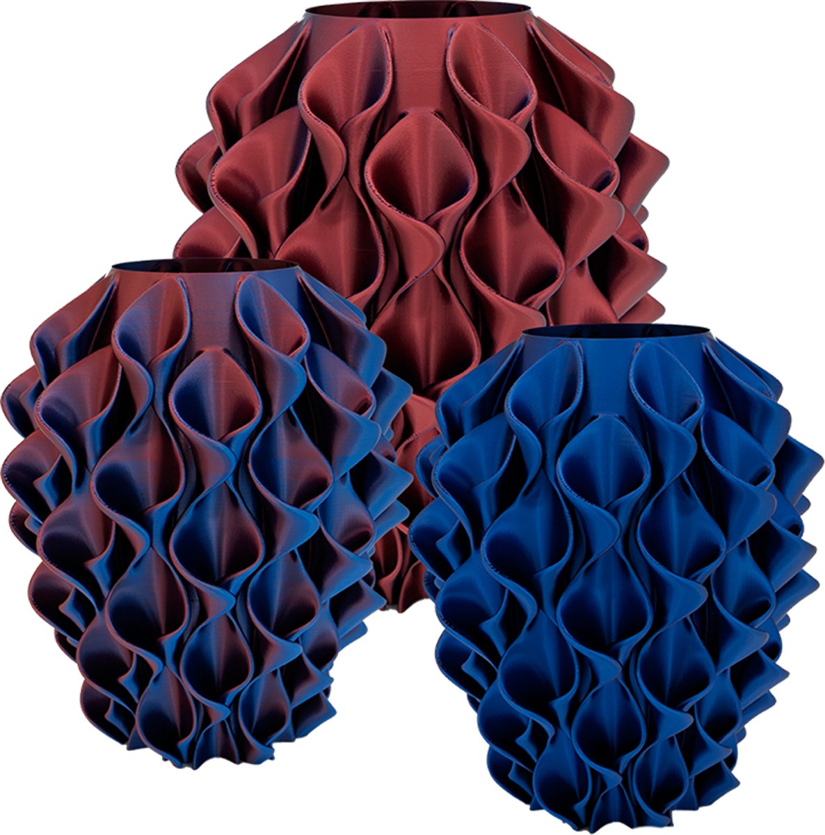 Lovora Bluma moderne vaas - Decoratieve vaas - Blauw / Rood - 3d geprinte vaas – geschikt voor droogbloemen - 30CM