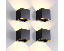 Merkloos Wandlampen Set van 4 voor Binnen en Buiten - Moderne LED Kubus, IP65 Waterdicht, 6 W, Warm Licht