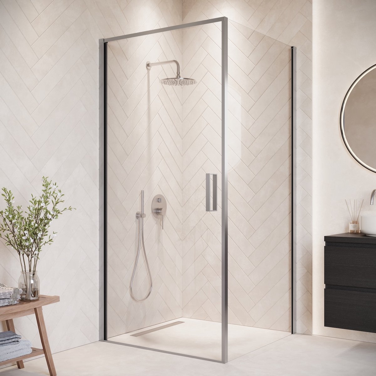 Badplaats Douchecabine Alava 80 x 80 x 190 cm – Chroom – Douchewand met Draaideur