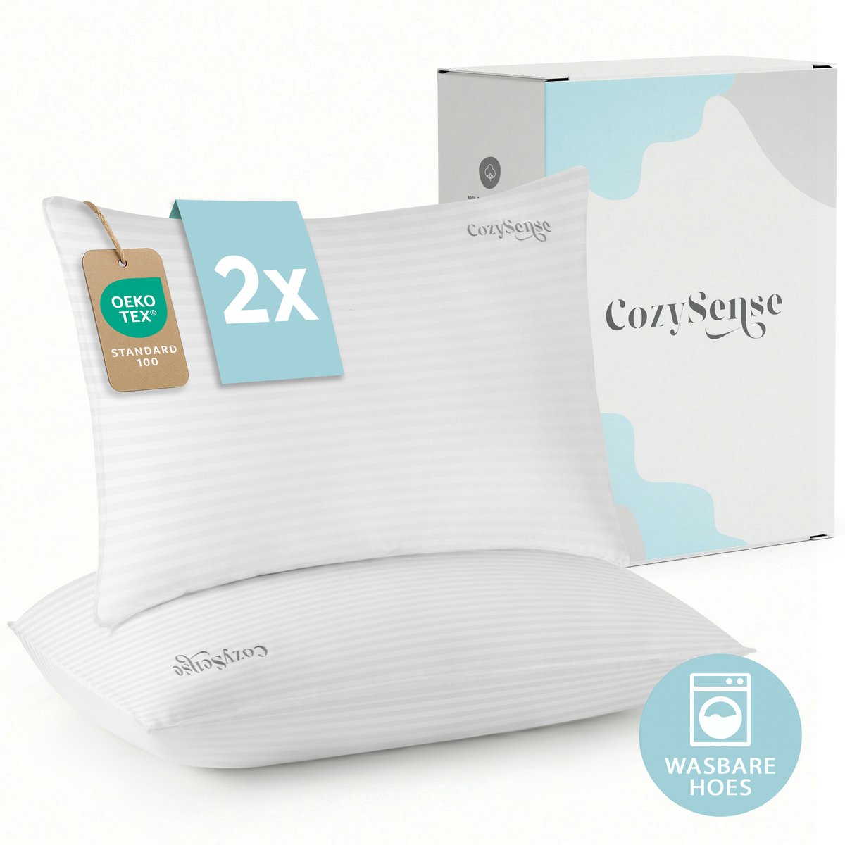 CozySense® Hoofdkussen - Set van 2 - 50x70 CM - Slaapkussen met Traagschuim - Aanpasbare Vulling & Afneembare 100% Katoenen Hoes - Pillow - Voor Zij-, Buik- en Rugslapers