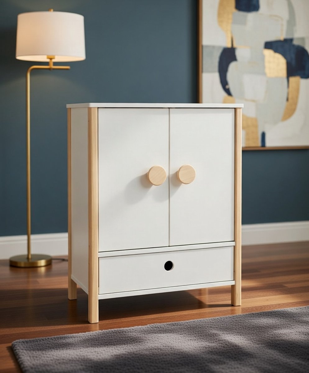 Luna Dream Poppenkast met Deuren & Kleerhangers – Houten Speelgoedkast voor Poppen – Wit – Vanaf 3 Jaar – NoviHome