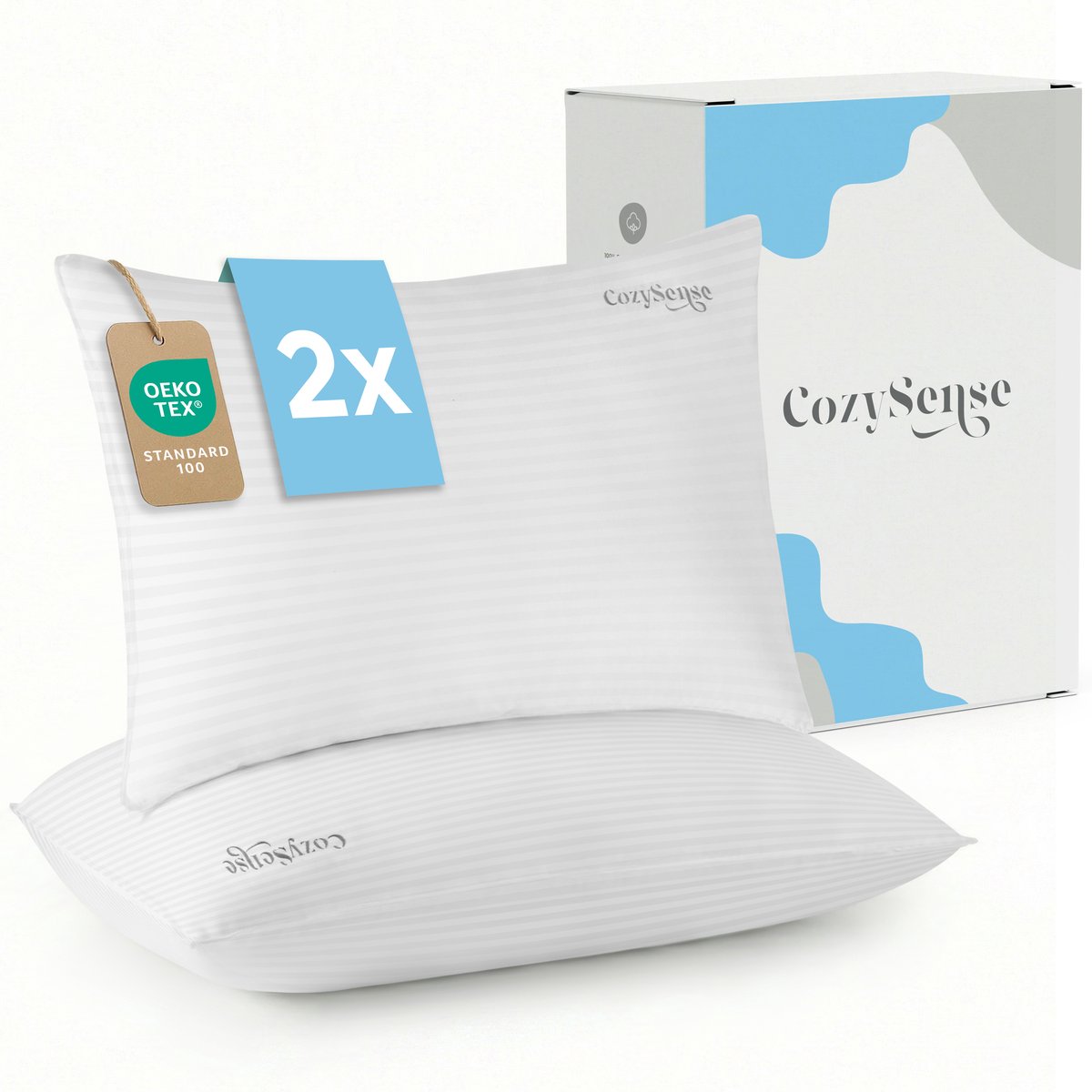 CozySense® Hoofdkussen - Set van 2 - 50x70 CM - Premium Slaapkussen - 100% Katoenen Tijk - Pillow - Ondersteunend Kussen voor Zij-, Buik- en Rugslapers