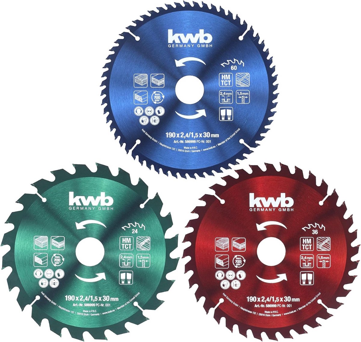 Cirkelzaagblad set 190 x 30/20/16 mm voor houtbewerking - Ideaal voor plaatmaterialen en bouwmaterialen