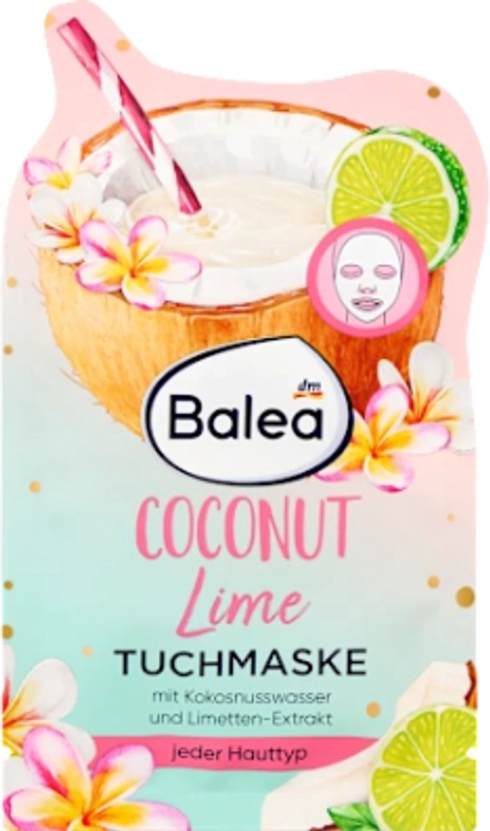 Balea Gezichtsmasker - Sheet Mask - Coconut Lime | 1x 20g - Met Kokosnootwater en Limoenextract | Voedende Formule - Rijke Verzorging