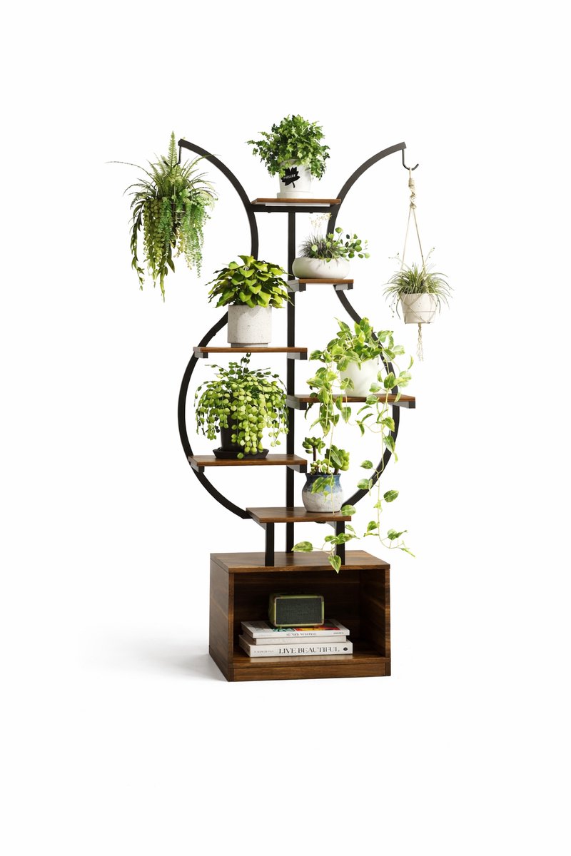 Delightness Plantenrek - Plantenstandaard - Bloemenstandaard - Plantenrekken - Kweeklampen - Plantentrap - Binnen - 6 Niveaus - Bruin - Zwart