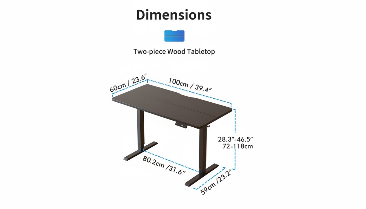 Electric Desk Casa Velluto Optima 100x60 cm – Height Adjustable Sit-Stand Desk with USB-A & USB-C Charging Ports, Ergonomic Home Office Computer Desk – Black