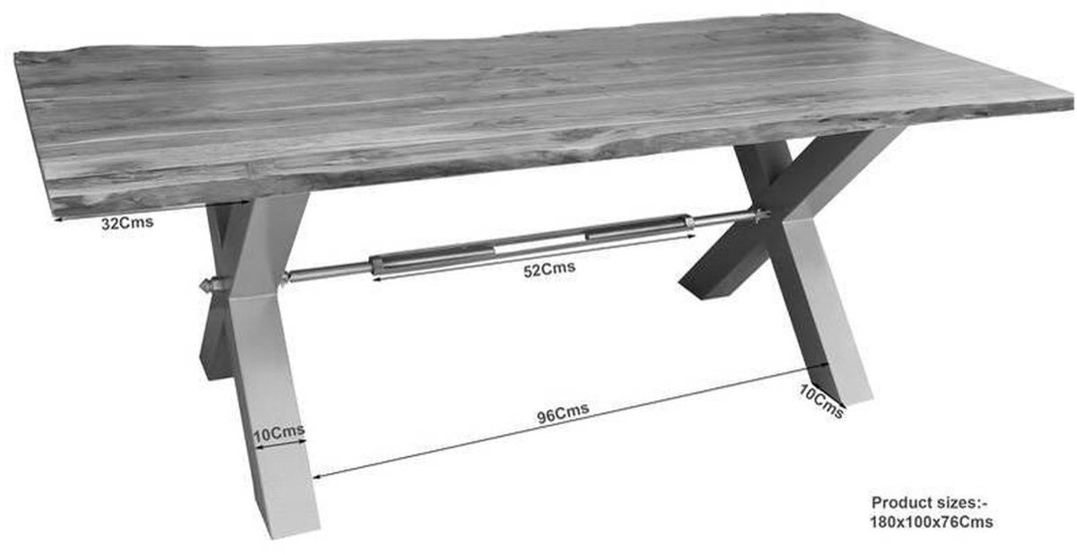 MASSIVMOEBEL24.DE IRON LABEL #175 eettafel grijs gelakt acacia 180x110x76 cm (BxTxH)