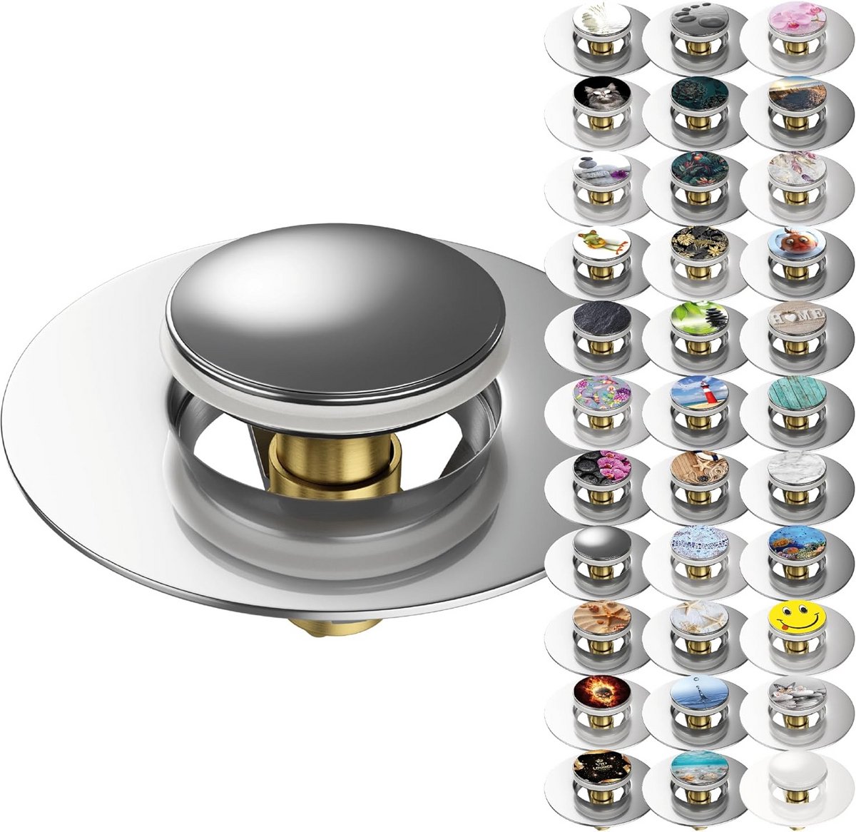 Universele Pop-Up Wastafel Stop met Diverse Motieven - Metalen Afvoerplug