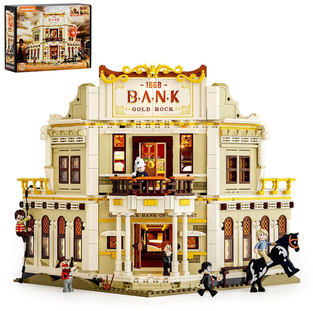 Lumibricks Western Bank Heist Bouwpakket - Met LED verlichting - Miniatuur huisjes - DIY modelbouw met 2875 bouwstenen - Bouwpakketten volwassenen - Bouwdoos F9097