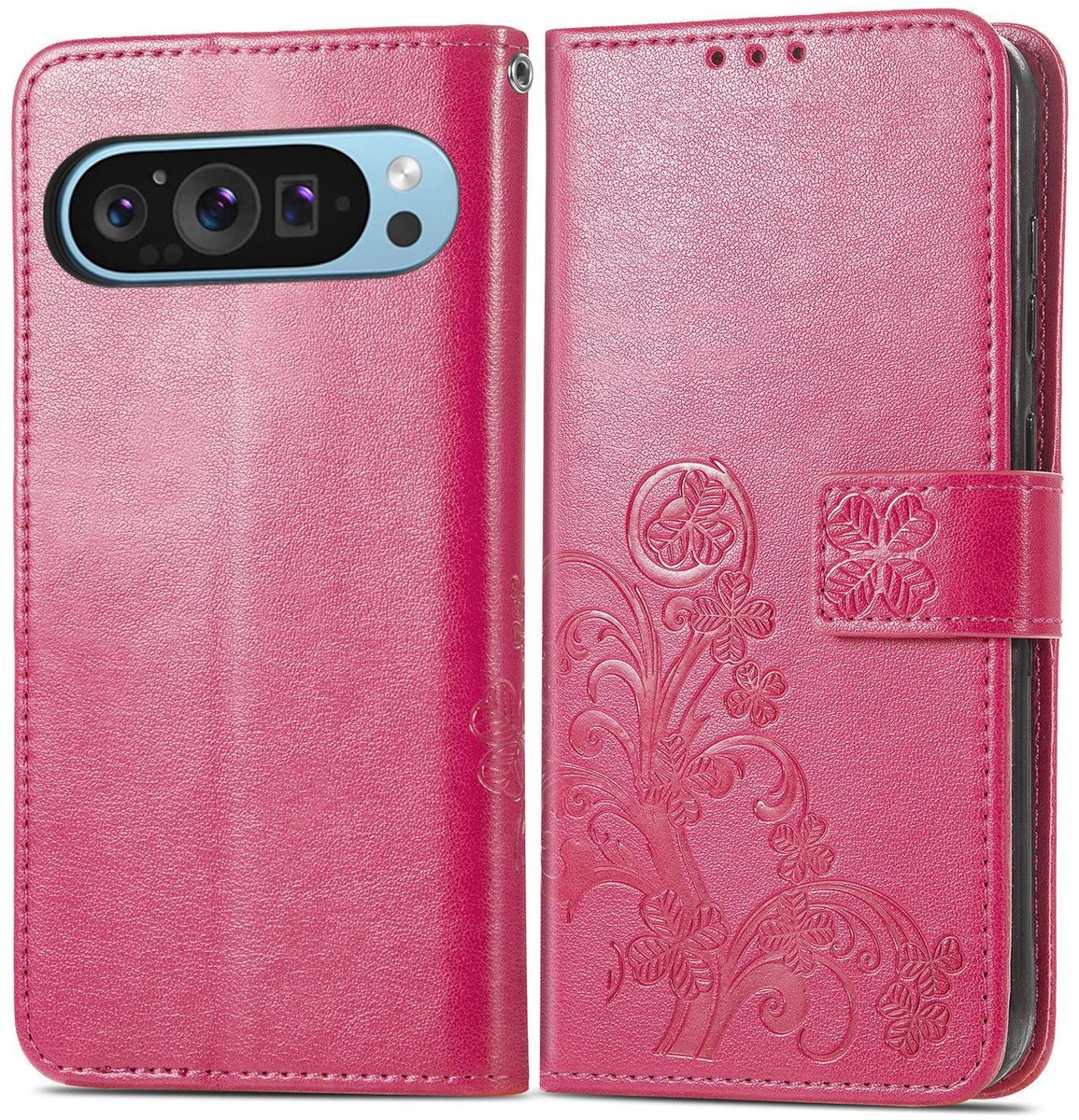 Mobigear Telefoonhoesje geschikt voor Google Pixel 10 Pro XL Hoesje | Mobigear Clover Bookcase Portemonnee | Pasjeshouder voor 3 Pasjes | Telefoonhoesje voor Pinpas / OV Kaart / Rijbewijs - Magenta