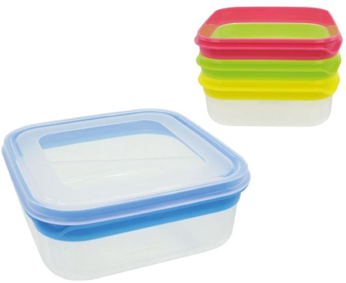 Vershoudbakje 1,1L – Set met 4 kleuren – BPA-vrij PP – Magnetron, Vriezer & Vaatwasserbestendig