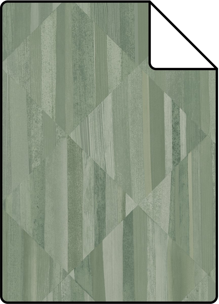 Proefstaal Origin Wallcoverings behang 3D-houtmotief vergrijsd groen - 26.5 x 21 cm - 347868-S