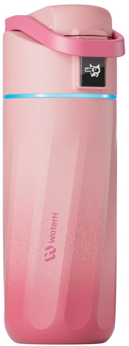 WaterH BOOST Kids - Stalen Drinkfles voor Kinderen met Herinnering om Water te Drinken - Waterfles voor Kinderen - Dubbelwandige & Isolerende stalen drinkfles - Wijde opening & Lekvrij - 475ml - Pink fade