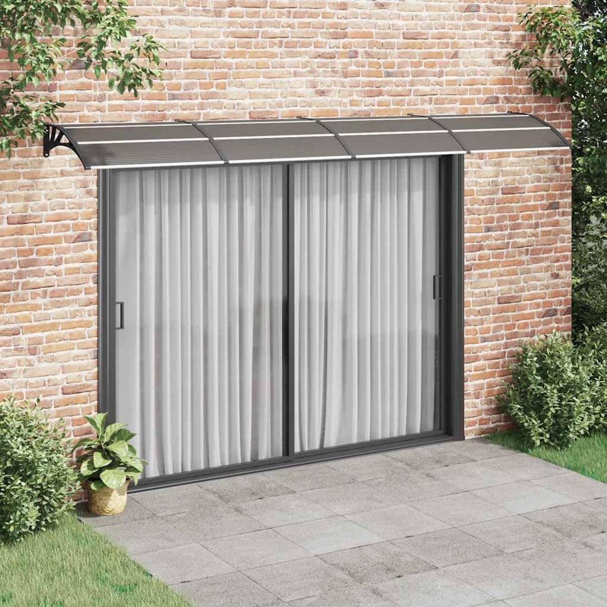 Grote Deurluifel 400x80 cm Polycarbonaat Zwart Afdak voor Voor- en Achterdeur