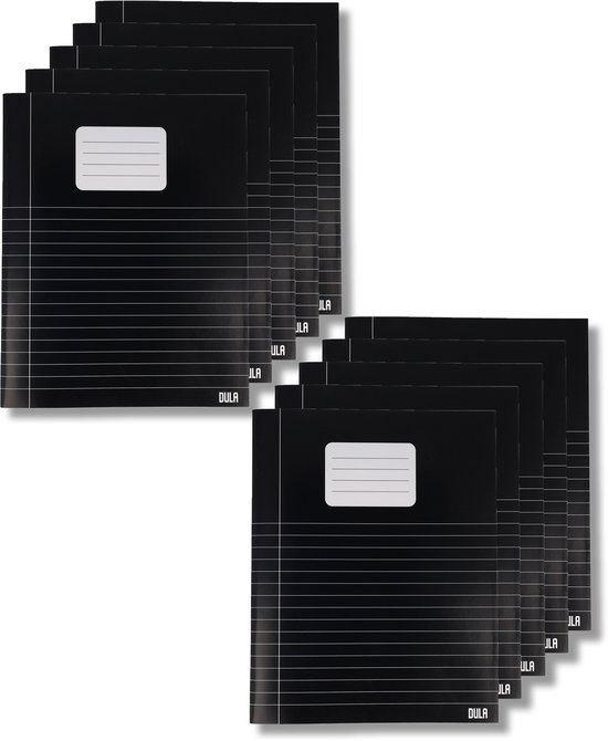 Schriften A5 formaat Lijn - Zwart - 10 pak - Schoolschrift gelijnd - DULA