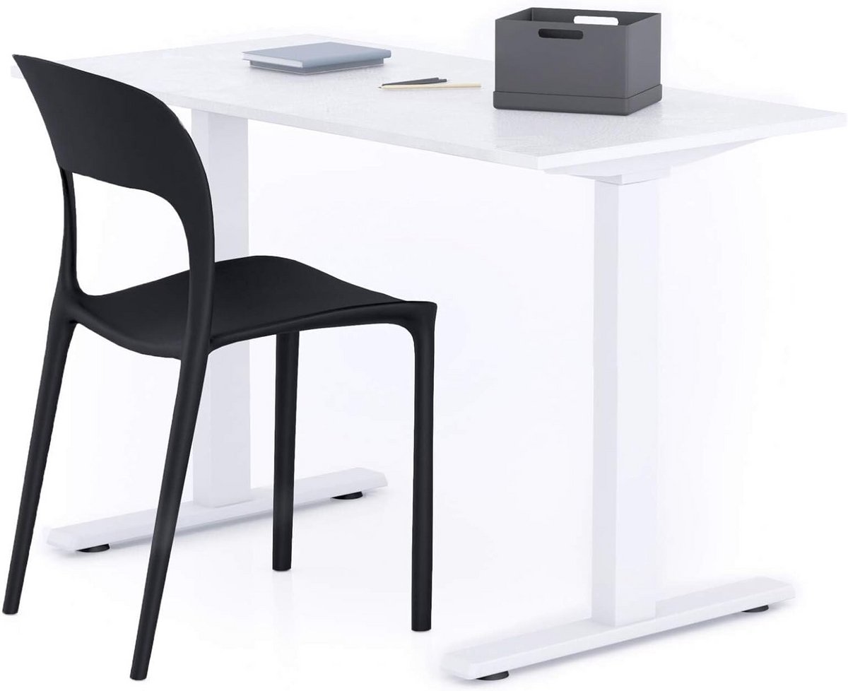 Bureau Clara 120x60 Wit Betonlook met Witte Poten - Ruim en Stabiel Werkblad