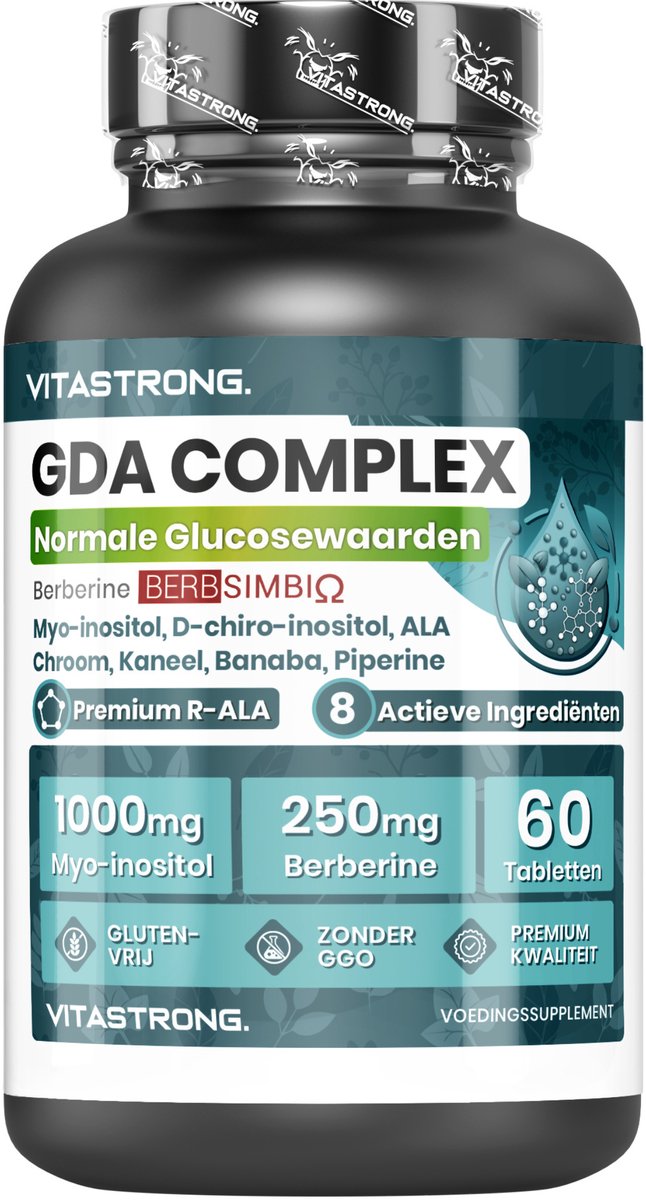 Vitastrong GDA Complex – Ondersteuning voor Glucose & Koolhydraatmetabolisme – Myo-Inositol, D-Chiro-Inositol, Berberine BERBSimbiQ®, Alpha Lipoic Acid, Chromium & Kaneel – Glutenvrij & Lactosevrij