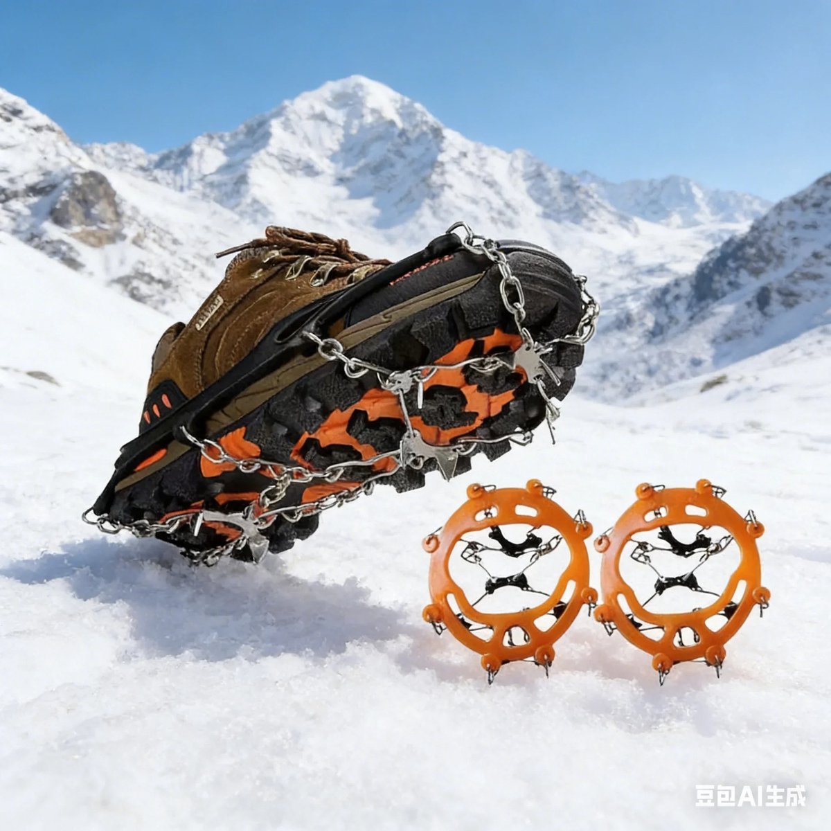 WiseGoods Premium Schoen Crampons Met Kettingen – 10 Tands Antislip Stijgijzers Voor Sneeuw En Bergbeklimmen Outdoor Kamperen Oranje