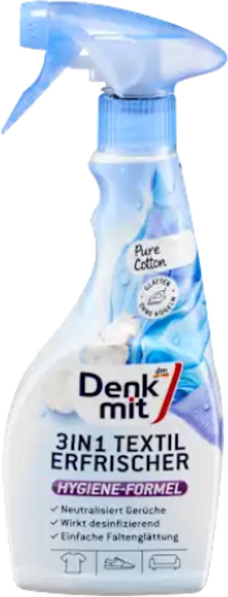 Denkmit Textielverfrisser Spray - Rimpelvrij 3in1 - Pure Cotton | 1x 500ml | Verwijdert nare geuren