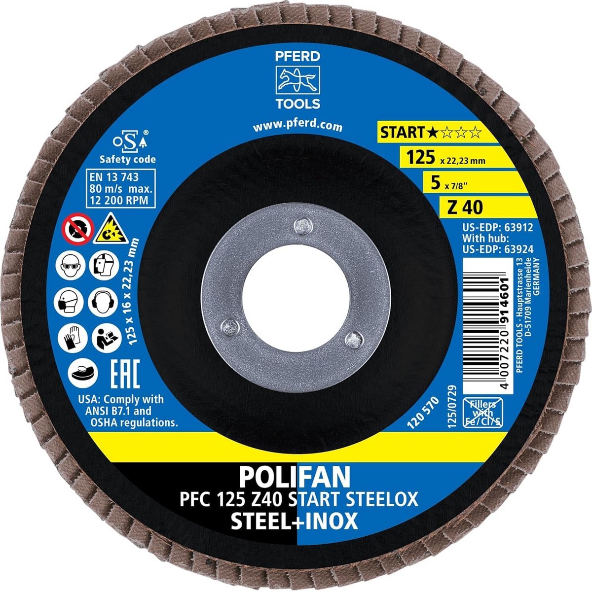 Conische Waaierschijven voor Staal en Roestvrij Staal - 10 Stuks - 125x22,23 mm - Z40