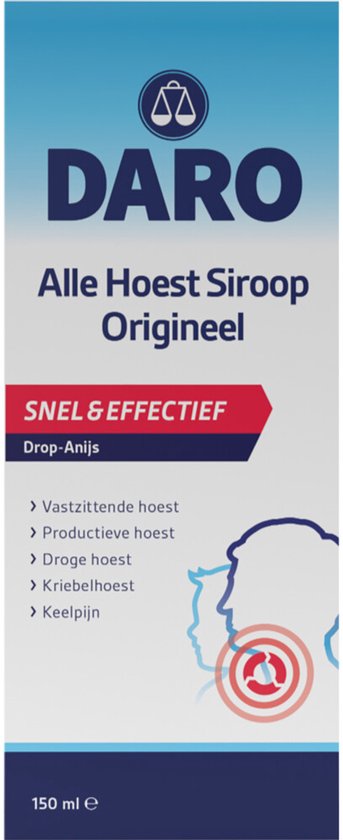 Doosje Daro Alle Hoest Siroop Origineel met de tekst Snel & Effectief en drop-anijs.