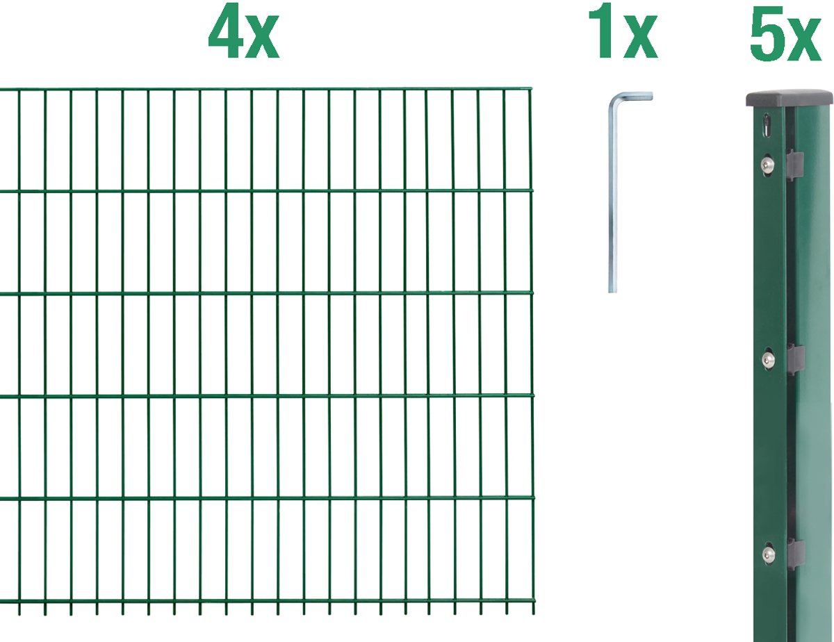Alberts dubbele piketomheining als complete omheiningsset (12 st.) kunststof gecoat, groen Hoogte 1,03 m Lengte 10 m